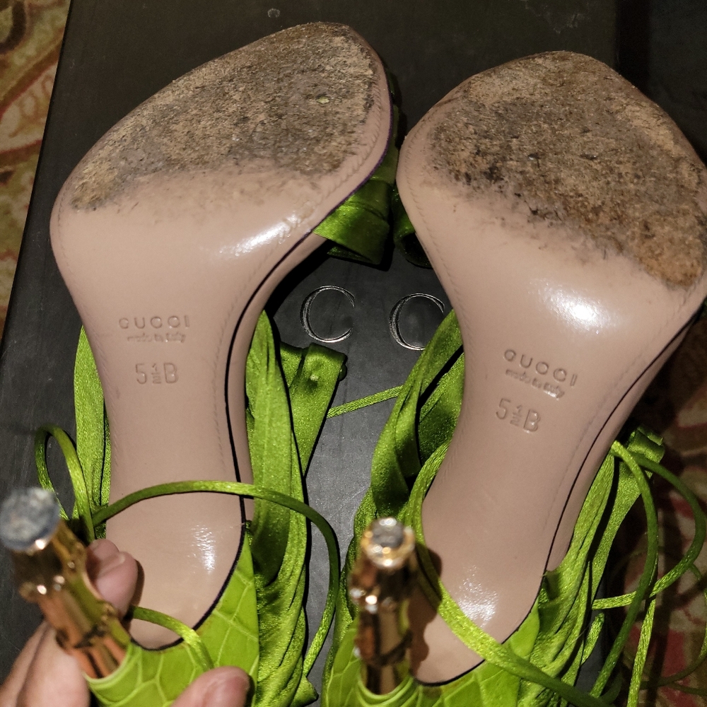 Gucci Women's Vibrant Green Lace-Up Sandals